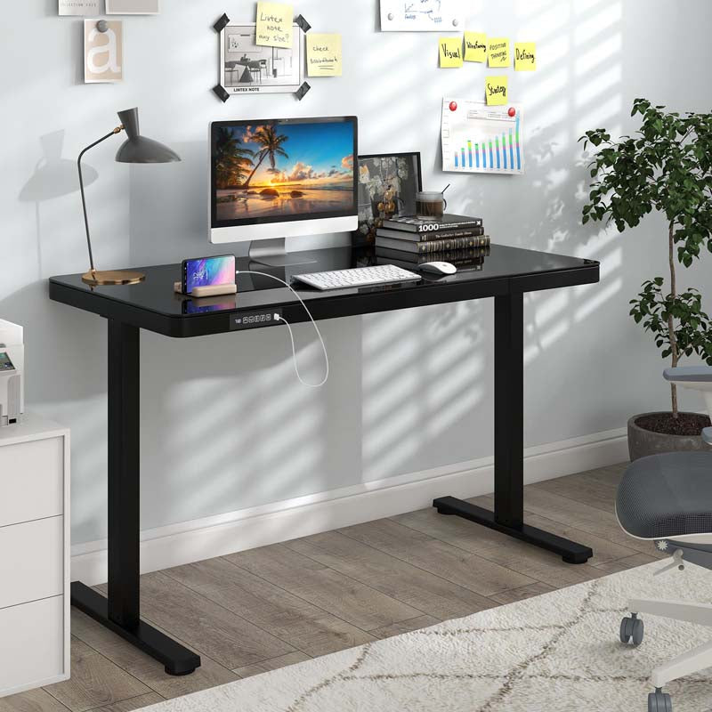 48" x 24" Electric Standing Desk with Drawer, Tempered Glass Top, Memory Positions & USB Type-C Outlets, Sit Stand Desk for Home Office