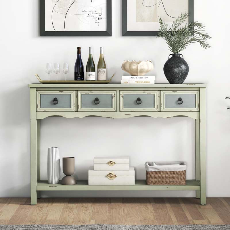 48" Vintage Entryway Console Table with 2 Storage Drawers, Open Shelf, Narrow Sofa Foyer Table for Hallway Living Room