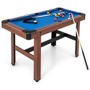 48" Wooden Billiards Table w/ 2 Cue Sticks, 16 Balls, 2 Chalks, Triangle, Brush, Mini Pool Game Table for Family Game Room Bar Office