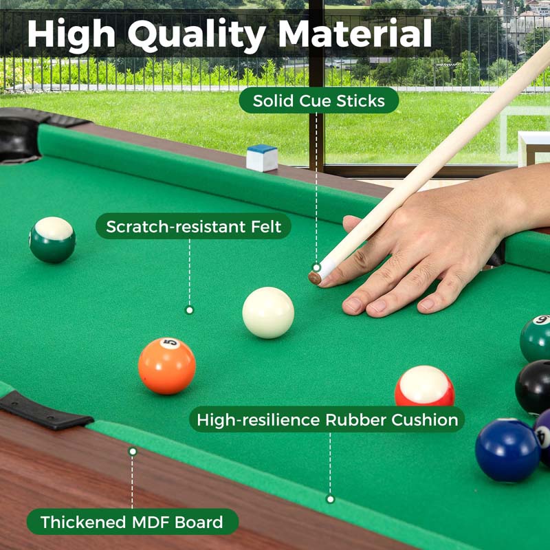 48" Wooden Billiards Table w/ 2 Cue Sticks, 16 Balls, 2 Chalks, Triangle, Brush, Mini Pool Game Table for Family Game Room Bar Office