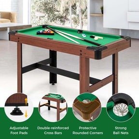 48" Wooden Billiards Table w/ 2 Cue Sticks, 16 Balls, 2 Chalks, Triangle, Brush, Mini Pool Game Table for Family Game Room Bar Office