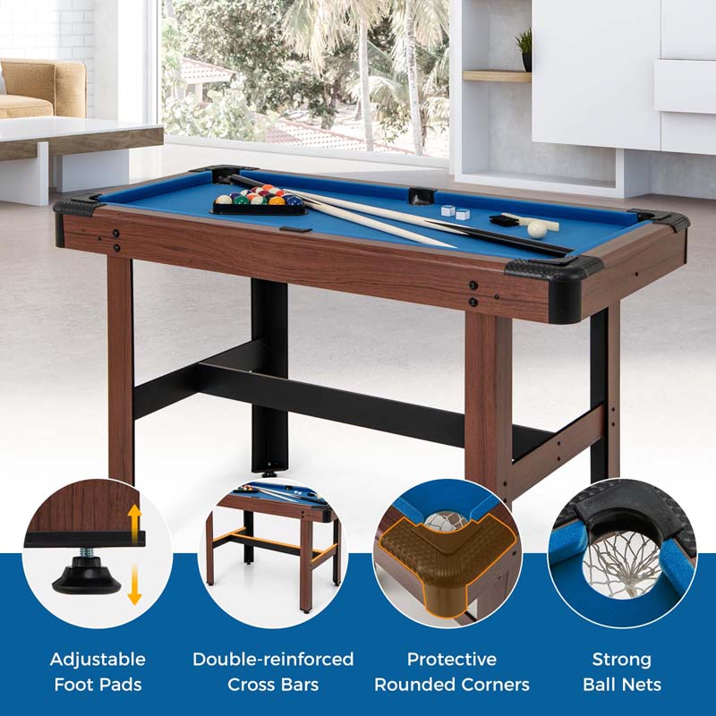 48" Wooden Billiards Table w/ 2 Cue Sticks, 16 Balls, 2 Chalks, Triangle, Brush, Mini Pool Game Table for Family Game Room Bar Office