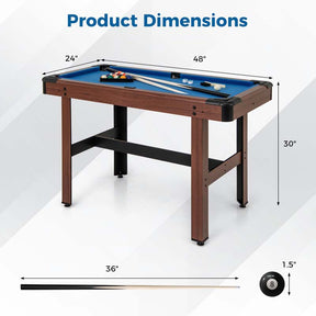 48" Wooden Billiards Table w/ 2 Cue Sticks, 16 Balls, 2 Chalks, Triangle, Brush, Mini Pool Game Table for Family Game Room Bar Office