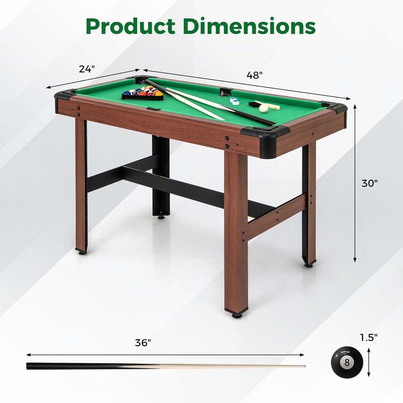 48" Wooden Billiards Table w/ 2 Cue Sticks, 16 Balls, 2 Chalks, Triangle, Brush, Mini Pool Game Table for Family Game Room Bar Office