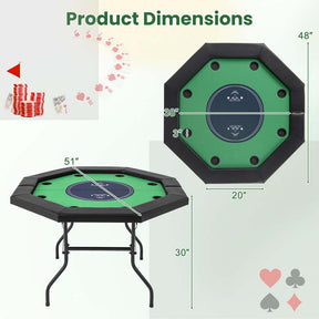 48" 8-Player Poker Table Foldable, Portable Folding Texas Holdem Poker Tables with Padded Rails, Cup Holders, Casino Grade Felt Surface