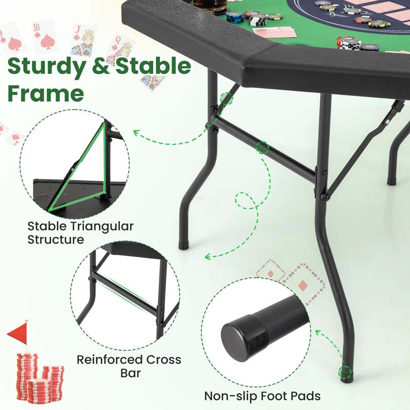 48" 8-Player Poker Table Foldable, Portable Folding Texas Holdem Poker Tables with Padded Rails, Cup Holders, Casino Grade Felt Surface