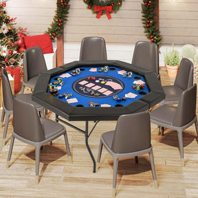 48" 8-Player Poker Table Foldable, Portable Folding Texas Holdem Poker Tables with Padded Rails, Cup Holders, Casino Grade Felt Surface