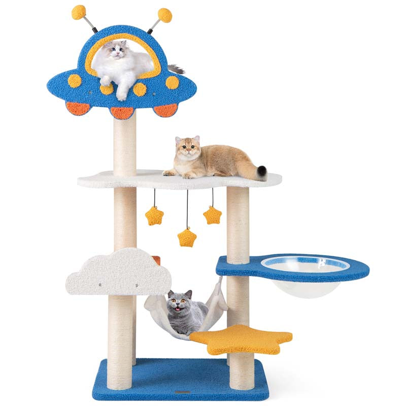 49" Tall Space-Themed Multi-Level Cat Tree Tower with UFO Top Perch Space Capsule, Sisal Scratching Posts, Cloud & Star Platforms