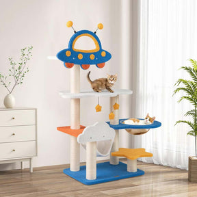 49" Tall Space-Themed Multi-Level Cat Tree Tower with UFO Top Perch Space Capsule, Sisal Scratching Posts, Cloud & Star Platforms