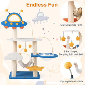 49" Tall Space-Themed Multi-Level Cat Tree Tower with UFO Top Perch Space Capsule, Sisal Scratching Posts, Cloud & Star Platforms