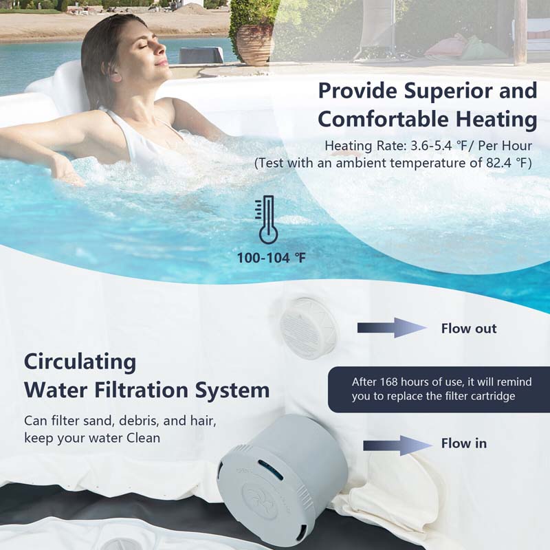 4-Person SaluSpa Inflatable Hot Tub Spa with 108 Massage Bubble Jets, Air Pump, Filter Cartridge & Cover, Portable Outdoor Blow Up Spa