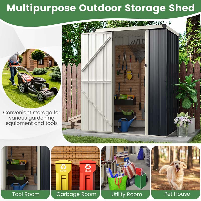 4 x 3 FT All-Weather Metal Outdoor Storage Shed w/Lockable Door & Snap-on Structures, Utility Storage House Bike Tool Sheds for Garden Yard