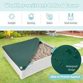 4 x 4 FT Large HDPE Kids Sandbox with Oxford Cover, 4 Corner Seats & Bottom Liner, All Weather Resistant Outdoor Sand Pit