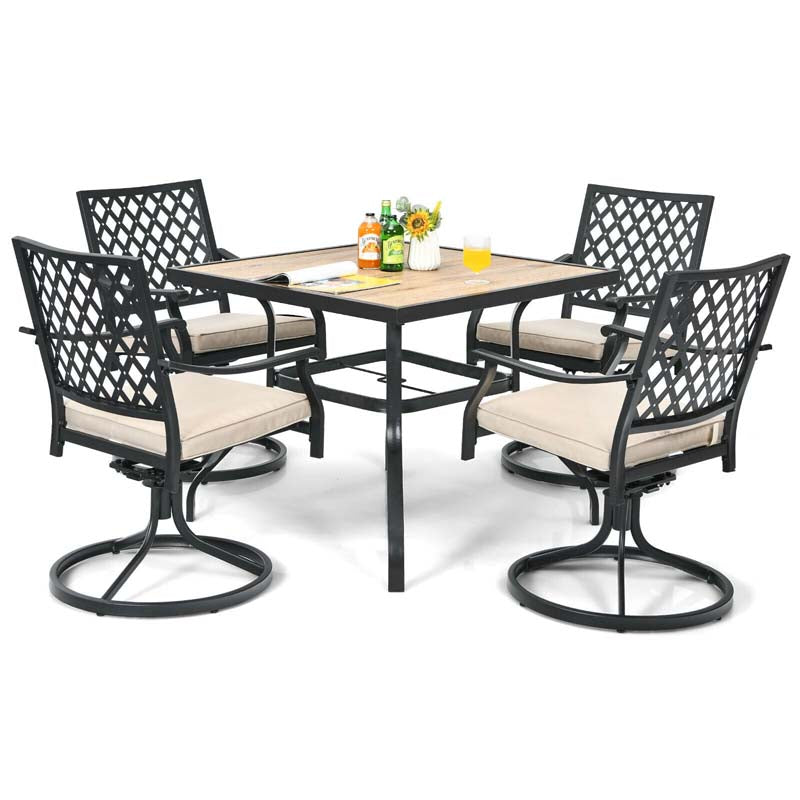 5Pcs Rustproof Steel Outdoor Patio Dining Set with 4 Swivel Rocking Chairs, Soft Cushions