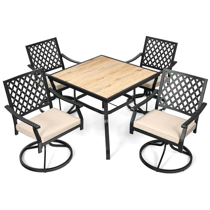 5Pcs Rustproof Steel Outdoor Patio Dining Set with 4 Swivel Rocking Chairs, Soft Cushions
