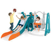 6-in-1 Kids Slide & Swing Set with Mini Bus, Basketball Hoop, Crawling Tunnel, Indoor Outdoor Kids Climber Playset