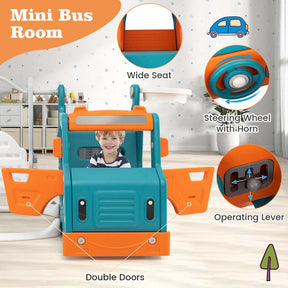 6-in-1 Kids Slide & Swing Set with Mini Bus, Basketball Hoop, Crawling Tunnel, Indoor Outdoor Kids Climber Playset