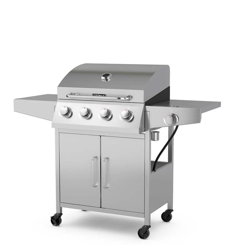 50000BTU 5-Burner Propane Gas Grill with 4 Wheels & 2 Prep Tables, Heavy-Duty BBQ Grill for Outdoor Cooking