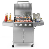 50000BTU 5-Burner Propane Gas Grill with 4 Wheels & 2 Prep Tables, Heavy-Duty BBQ Grill for Outdoor Cooking