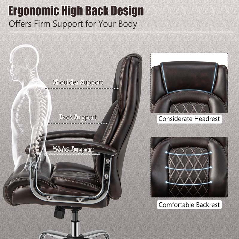 Big and Tall Office Chair 500lbs Wide Seat Ergonomic Desk Chair with Lumbar  Support Arms High Back PU Leather Executive Task Computer Chair for Heavy