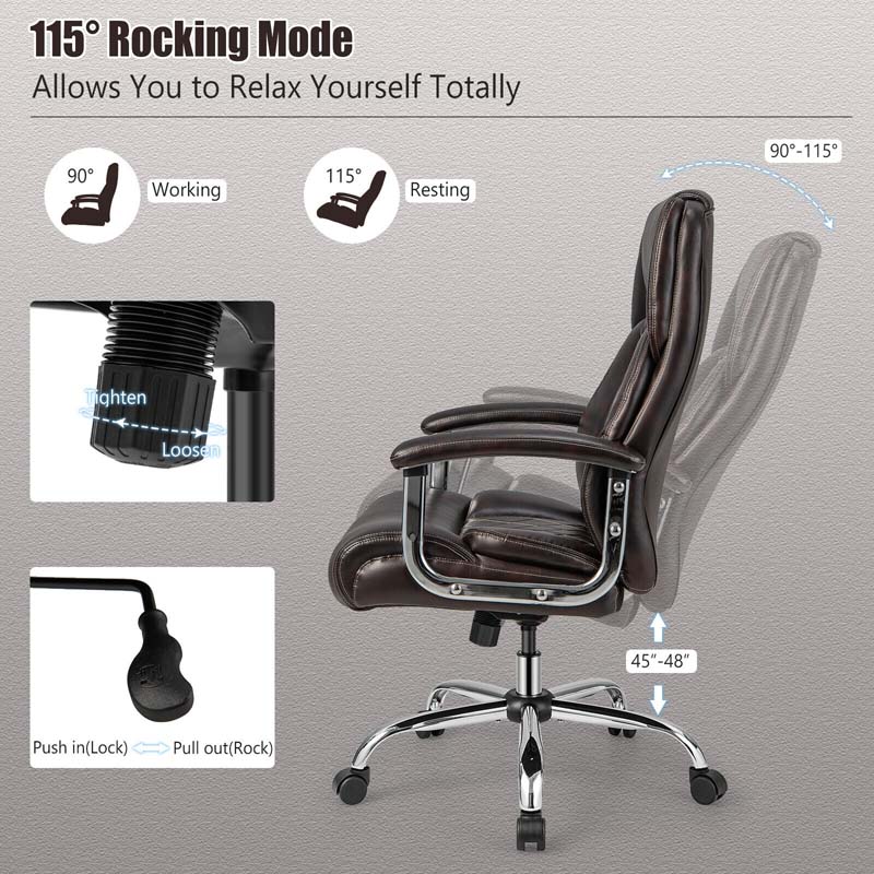 Heavy Duty Executive Office Chair, 400lbs Big and Tall Leather Office Chair for Heavy People, High Back Ergonomic Computer Desk Chair with Tilt Rock