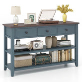 50" Farmhouse Entryway Table, Narrow Console Table with 3 Storage Drawers & 2 Open Shelves, Wooden Behind Couch Side Table