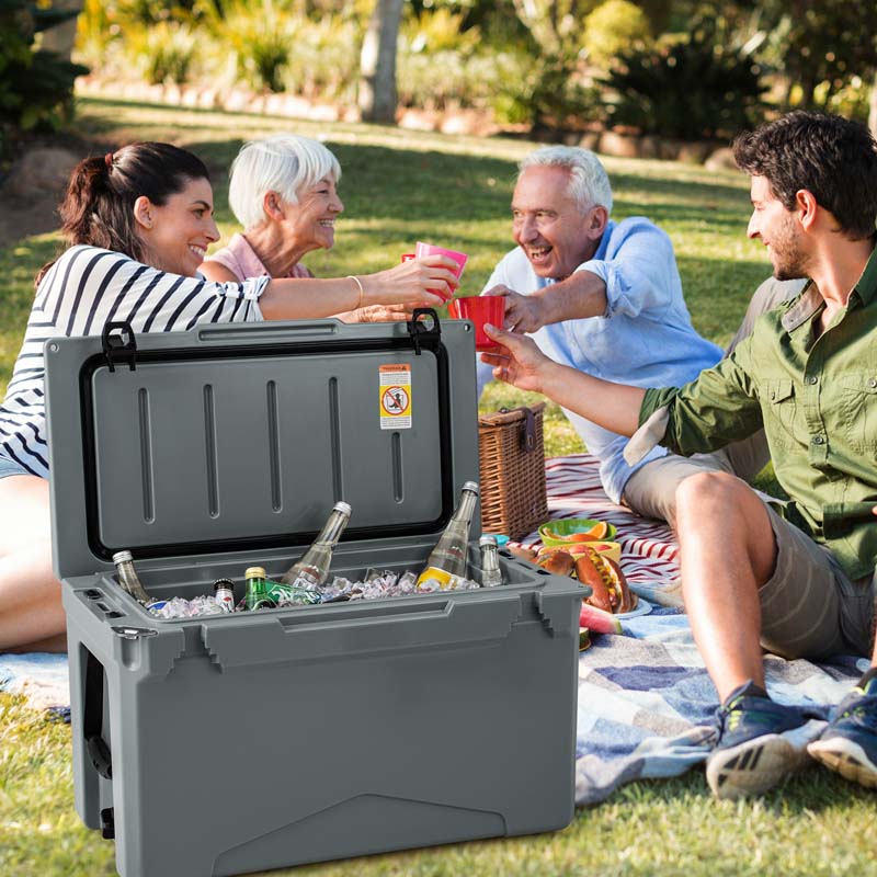 50 QT Rotomolded Camping Cooler, Insulated Large Ice Chest with Portable Handles, Integrated Cup Holders, Leak-Proof Tight Latches