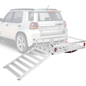 500 lbs Capacity Trailer Hitch Cargo Carrier w/Lift Ramp, 50" x 29.5" Aluminum Wheelchair Scooter Mobility Carrier for RV Truck SUV Van Car