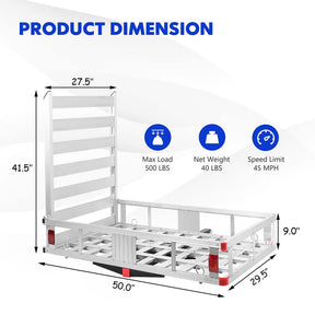 500 lbs Capacity Trailer Hitch Cargo Carrier w/Lift Ramp, 50" x 29.5" Aluminum Wheelchair Scooter Mobility Carrier for RV Truck SUV Van Car