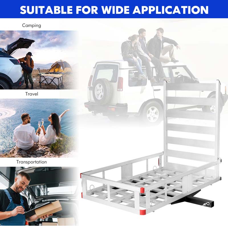 500 lbs Capacity Trailer Hitch Cargo Carrier w/Lift Ramp, 50" x 29.5" Aluminum Wheelchair Scooter Mobility Carrier for RV Truck SUV Van Car