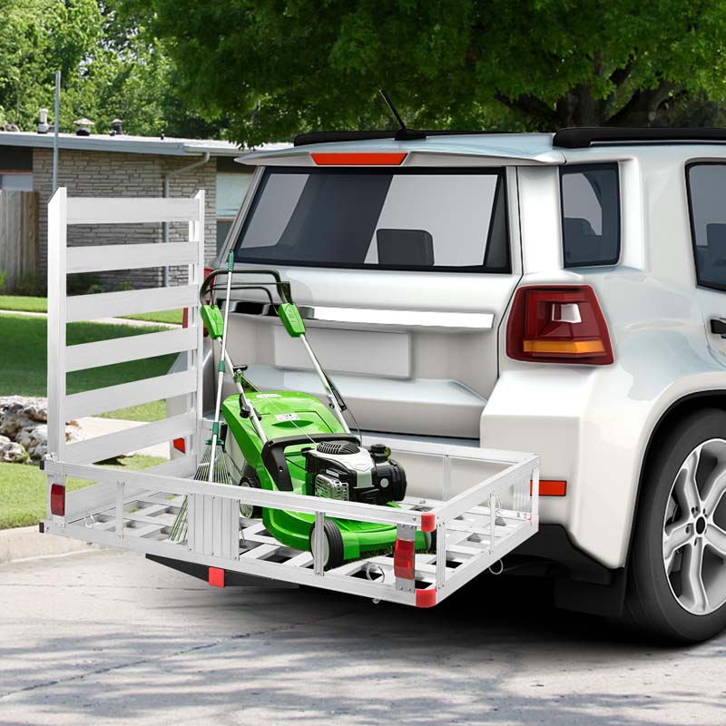 500 lbs Capacity Trailer Hitch Cargo Carrier w/Lift Ramp, 50" x 29.5" Aluminum Wheelchair Scooter Mobility Carrier for RV Truck SUV Van Car