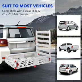 500 lbs Capacity Trailer Hitch Cargo Carrier w/Lift Ramp, 50" x 29.5" Aluminum Wheelchair Scooter Mobility Carrier for RV Truck SUV Van Car