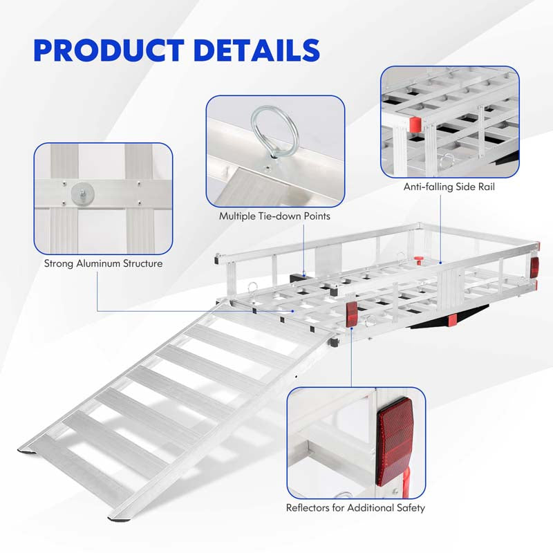 500 lbs Capacity Trailer Hitch Cargo Carrier w/Lift Ramp, 50" x 29.5" Aluminum Wheelchair Scooter Mobility Carrier for RV Truck SUV Van Car