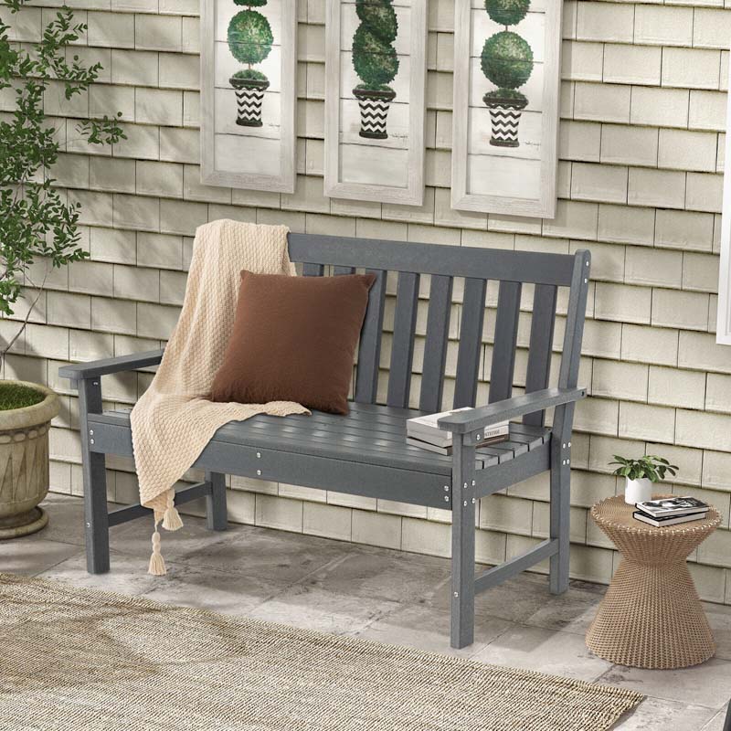 52" HDPE 2-Person Outdoor Patio Bench All-Weather Garden Park Bench Porch Loveseat Chair with Backrest & Armrests
