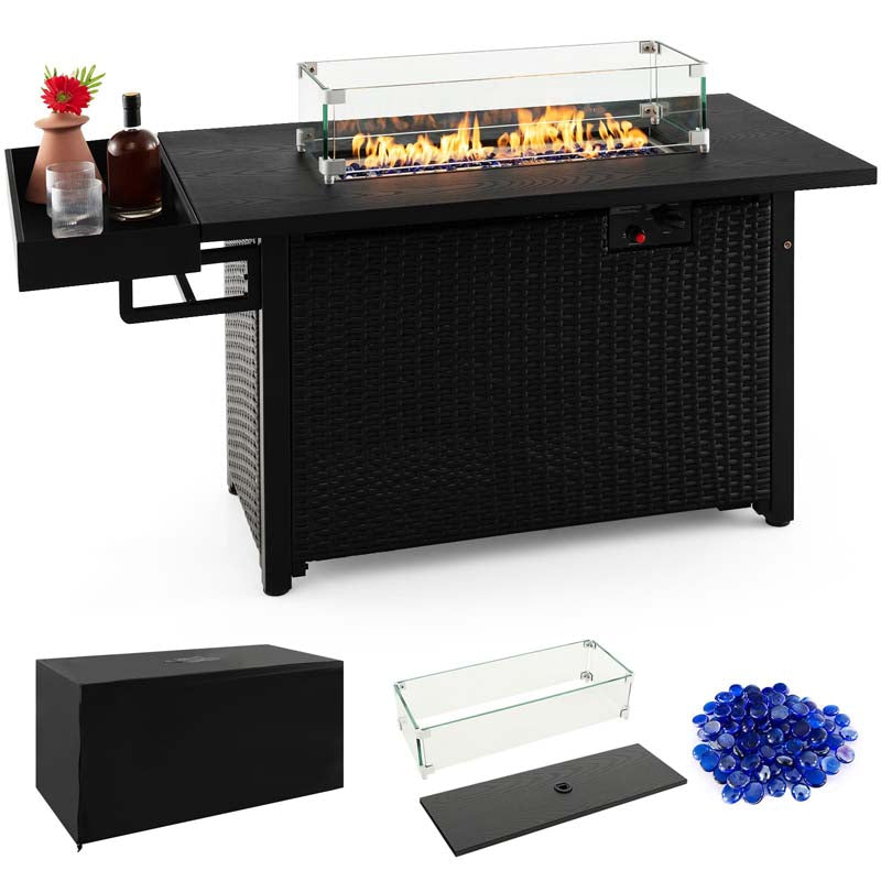 52 Inch 50,000 BTU Outdoor Wicker Gas Fire Pit Propane Fire Table with Wind Guard & Extended Shelf