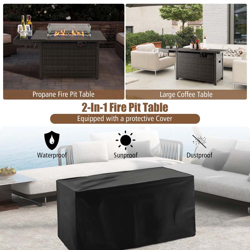 52 Inch 50,000 BTU Outdoor Wicker Gas Fire Pit Propane Fire Table with Wind Guard & Extended Shelf