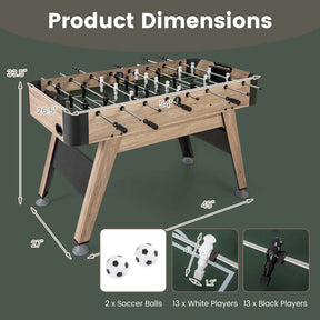 54" Wood Foosball Table for Family Game Rooms Bars Parties, Full Size Arcade Soccer Game Table with 2 Balls, 26 Players