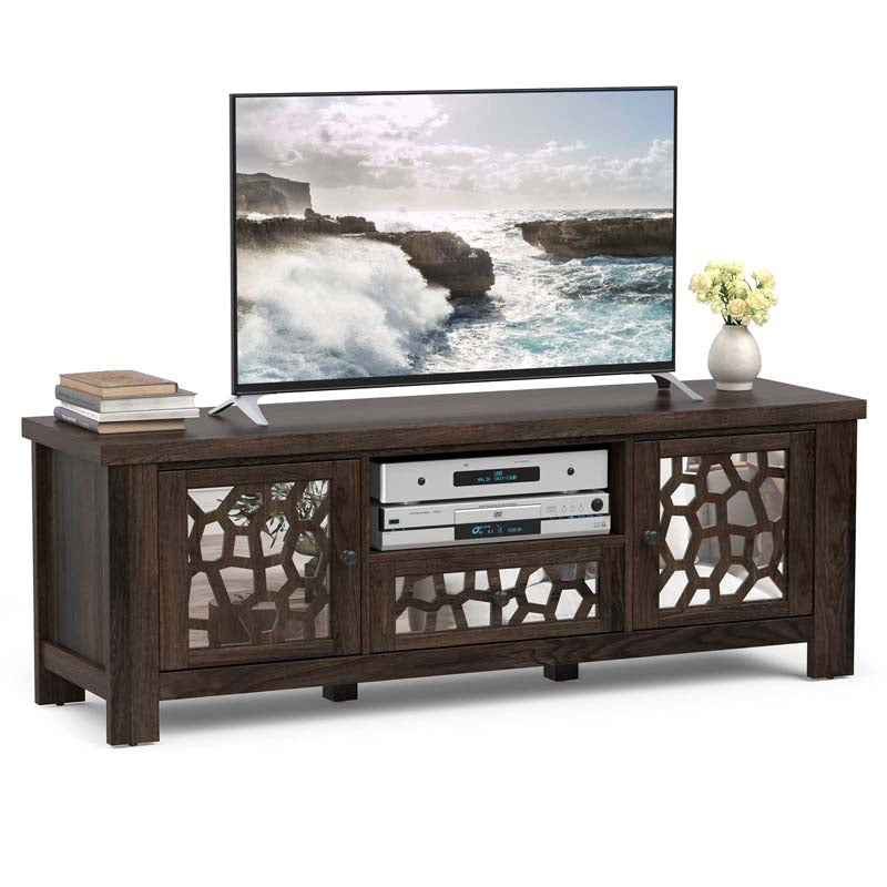 55" Retro TV Stand for 60 Inch TVs, TV Console Cabinet Entertainment Center with Mirror Doors, Drawer Open Shelf, Cable Hole