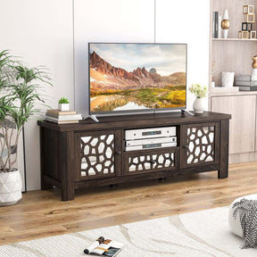 55" Retro TV Stand for 60 Inch TVs, TV Console Cabinet Entertainment Center with Mirror Doors, Drawer Open Shelf, Cable Hole