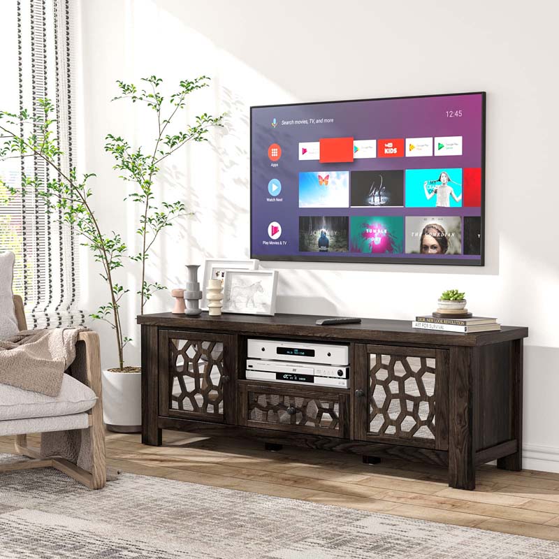 55" Retro TV Stand for 60 Inch TVs, TV Console Cabinet Entertainment Center with Mirror Doors, Drawer Open Shelf, Cable Hole