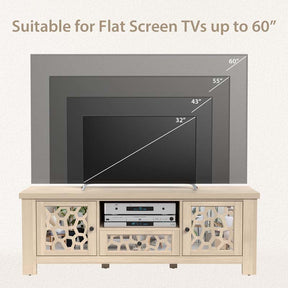 55" Retro TV Stand for 60 Inch TVs, TV Console Cabinet Entertainment Center with Mirror Doors, Drawer Open Shelf, Cable Hole