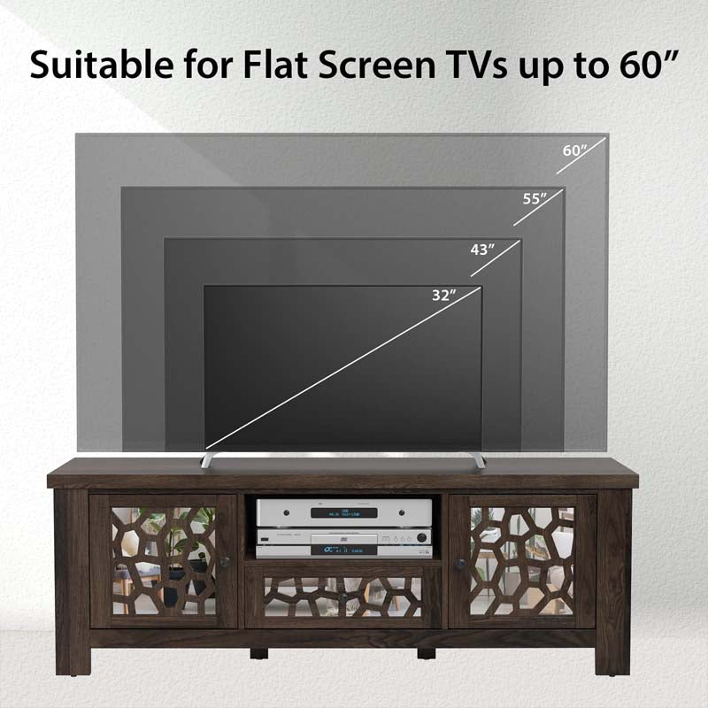 55" Retro TV Stand for 60 Inch TVs, TV Console Cabinet Entertainment Center with Mirror Doors, Drawer Open Shelf, Cable Hole