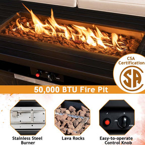 57" 50,000 BTU Propane Outdoor Fire Pit Table Rectangular Auto-Ignition Patio Gas Fire Table with Lid and Lava Rocks