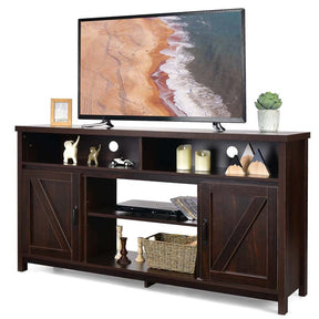 59" Farmhouse TV Stand for TVs Up to 65 Inches, Wood Entertainment Center Console Table w/Double Barn Doors, Adjustable Shelves