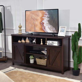 59" Farmhouse TV Stand for TVs Up to 65 Inches, Wood Entertainment Center Console Table w/Double Barn Doors, Adjustable Shelves