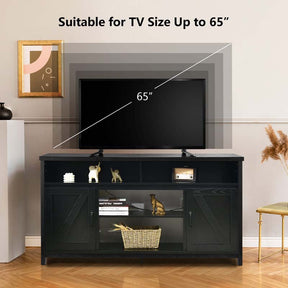 59" Farmhouse TV Stand for TVs Up to 65 Inches, Wood Entertainment Center Console Table w/Double Barn Doors, Adjustable Shelves