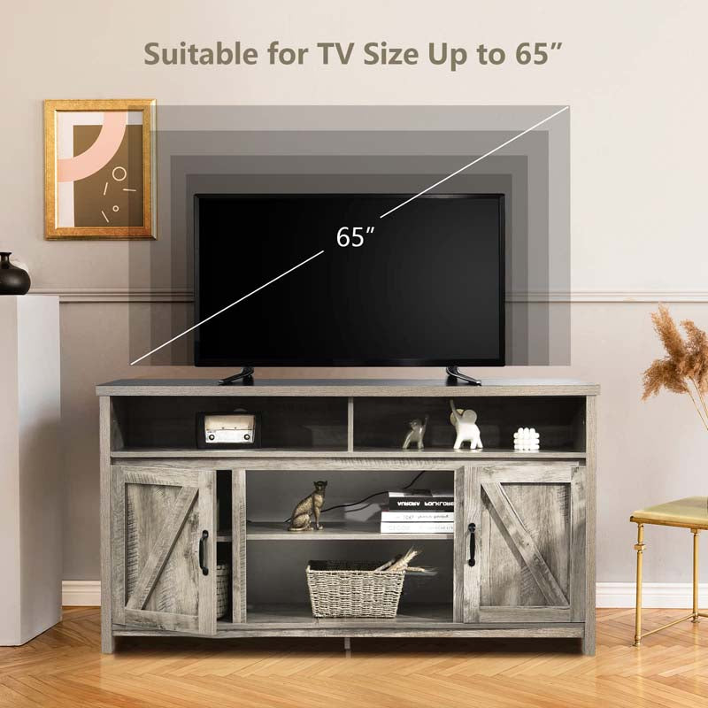 59" Farmhouse TV Stand for TVs Up to 65 Inches, Wood Entertainment Center Console Table w/Double Barn Doors, Adjustable Shelves