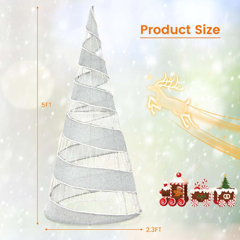 5 FT Pre-lit Christmas Cone Tree, Artificial Spiral Conic Tree with 300 Warm White & 250 Cold White LED Lights, Xmas Holiday Decor for Home Party