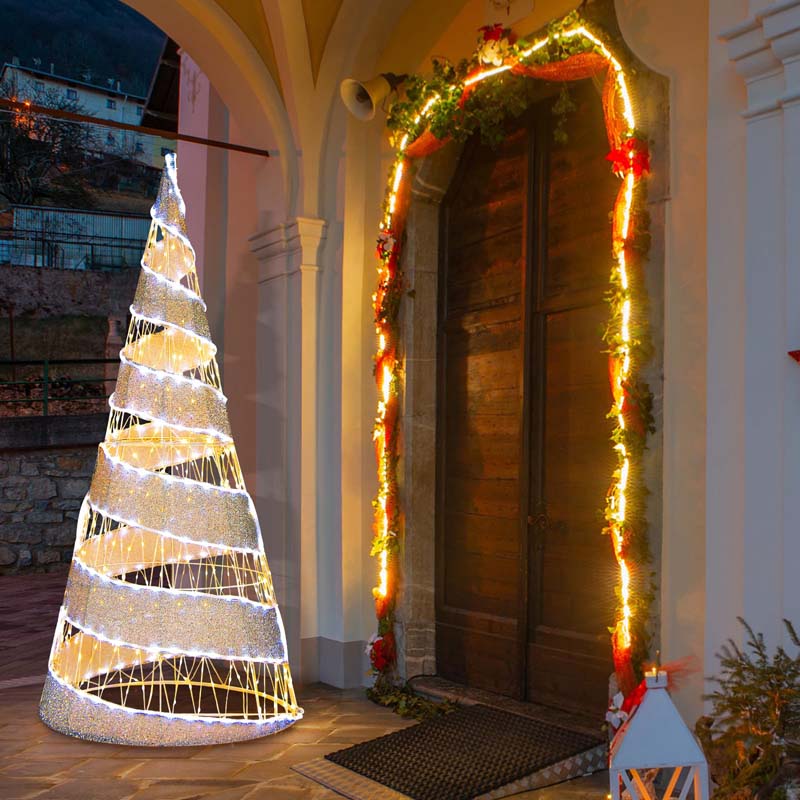 5 FT Pre-lit Christmas Cone Tree, Artificial Spiral Conic Tree with 300 Warm White & 250 Cold White LED Lights, Xmas Holiday Decor for Home Party