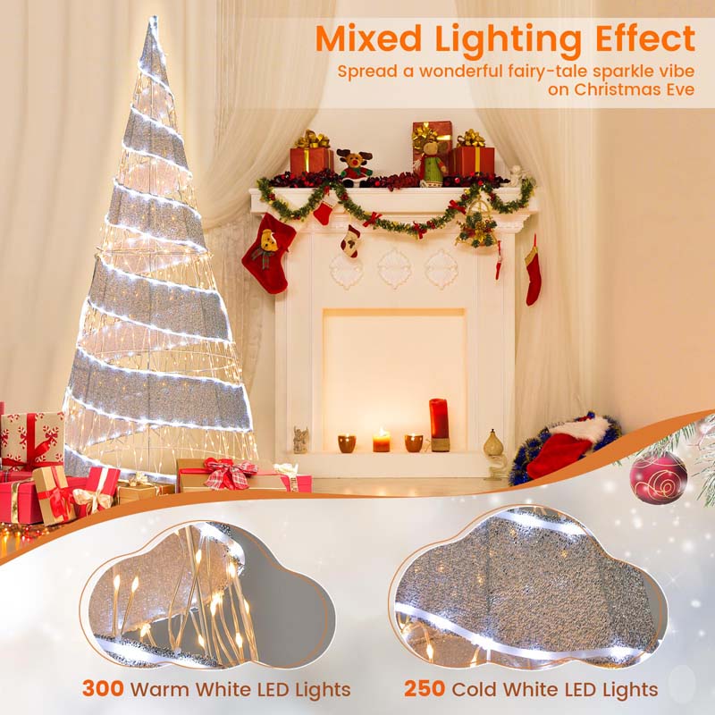 5 FT Pre-lit Christmas Cone Tree, Artificial Spiral Conic Tree with 300 Warm White & 250 Cold White LED Lights, Xmas Holiday Decor for Home Party